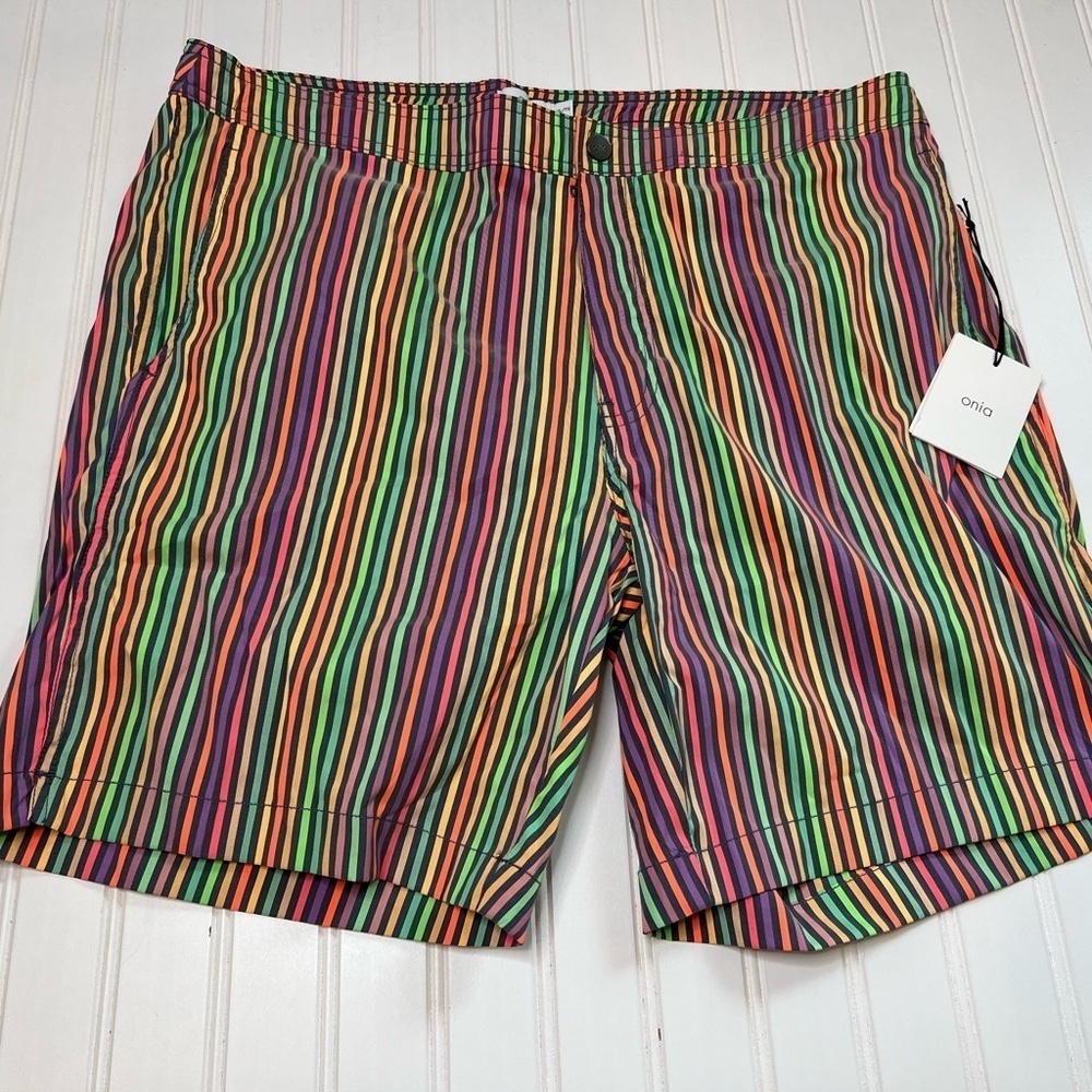 Onia Calder Mens Swimsuit Striped Large Swim Trunks Shorts XXL 7 In NEW 556